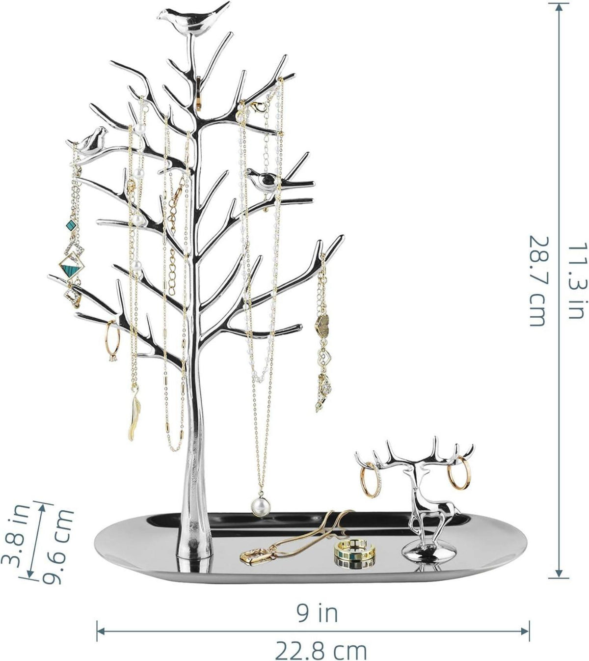 Baum Hirsch Schmuckständer Ringe Ohrringe Halsketten Armbänder Silber