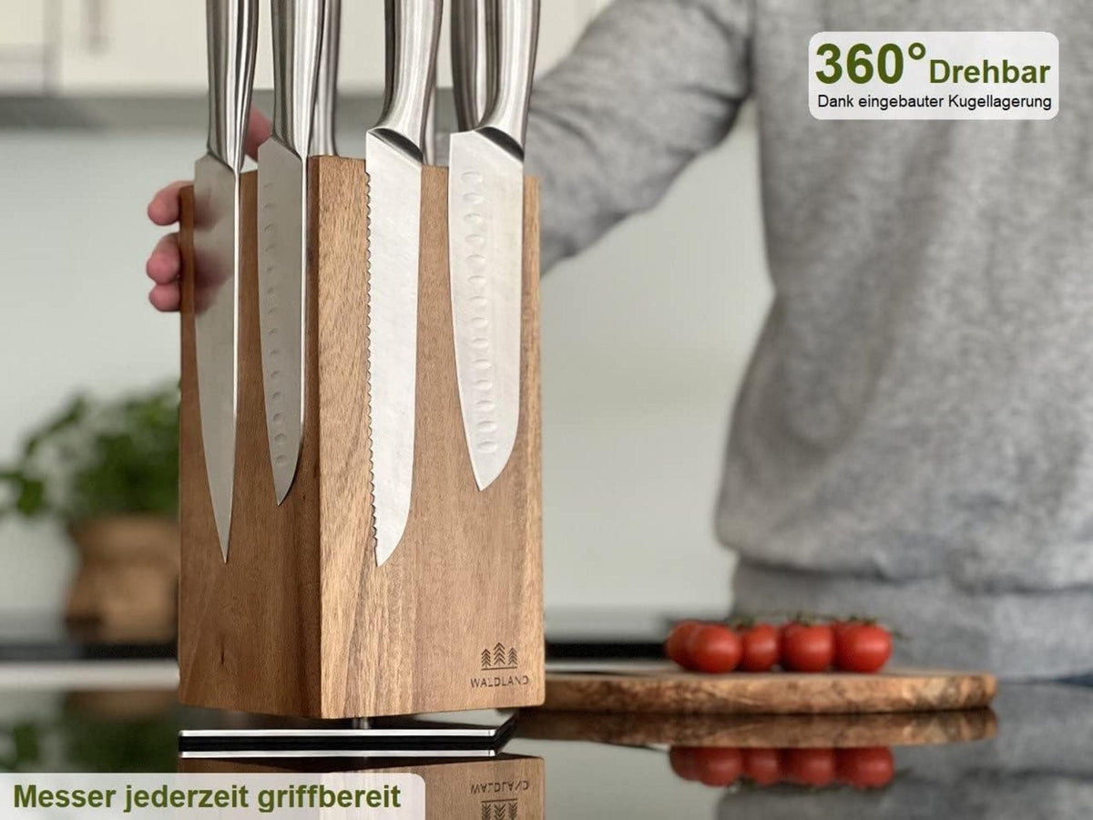 Magnetischer Messerblock aus Akazienholz 360° drehbar