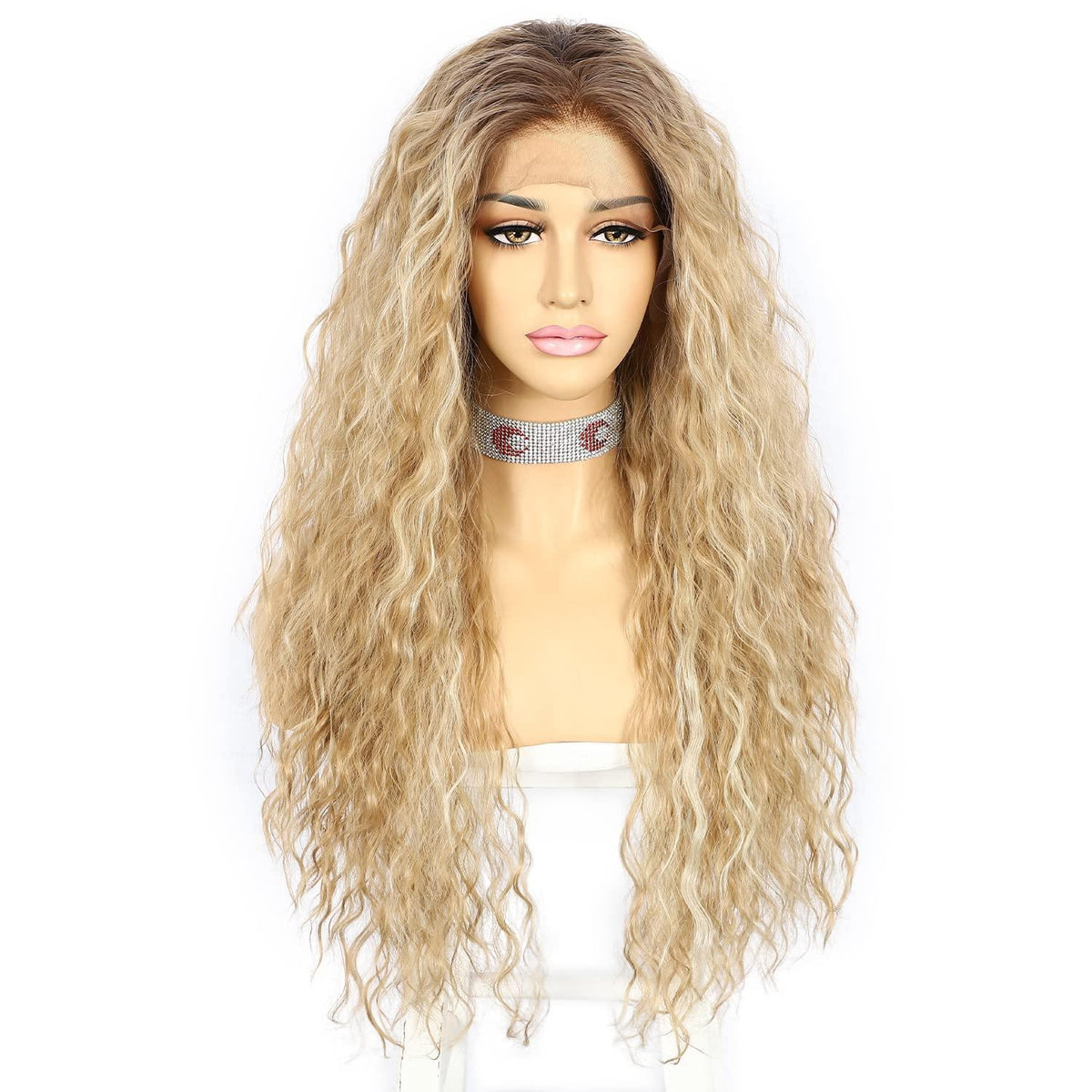 Lockige Blonde Lace Front Perücke – Synthetisch, 26 Zoll