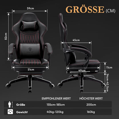 Gaming Stuhl mit Massage Lendenwirbelstütze und Fußstütze