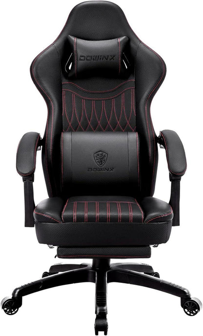Gaming Stuhl mit Massage Lendenwirbelstütze und Fußstütze