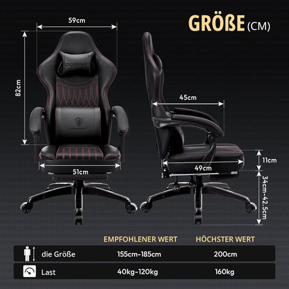 Gaming Stuhl mit Massage Lendenwirbelstütze und Fußstütze
