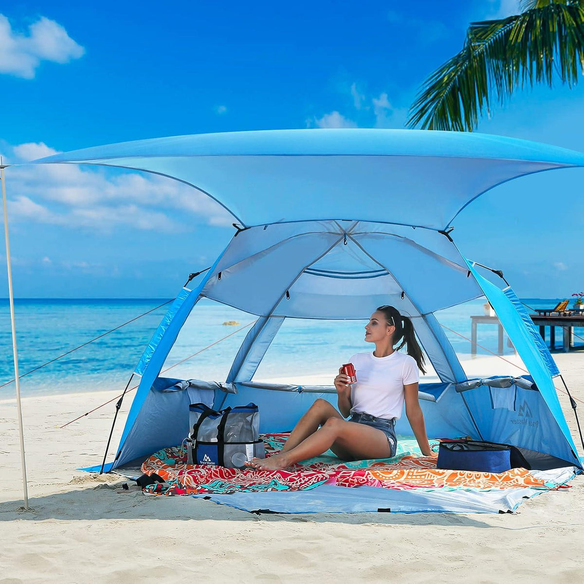 Strandmuschel Pop Up mit Sonnendach, Tragbare Strandzelt UV