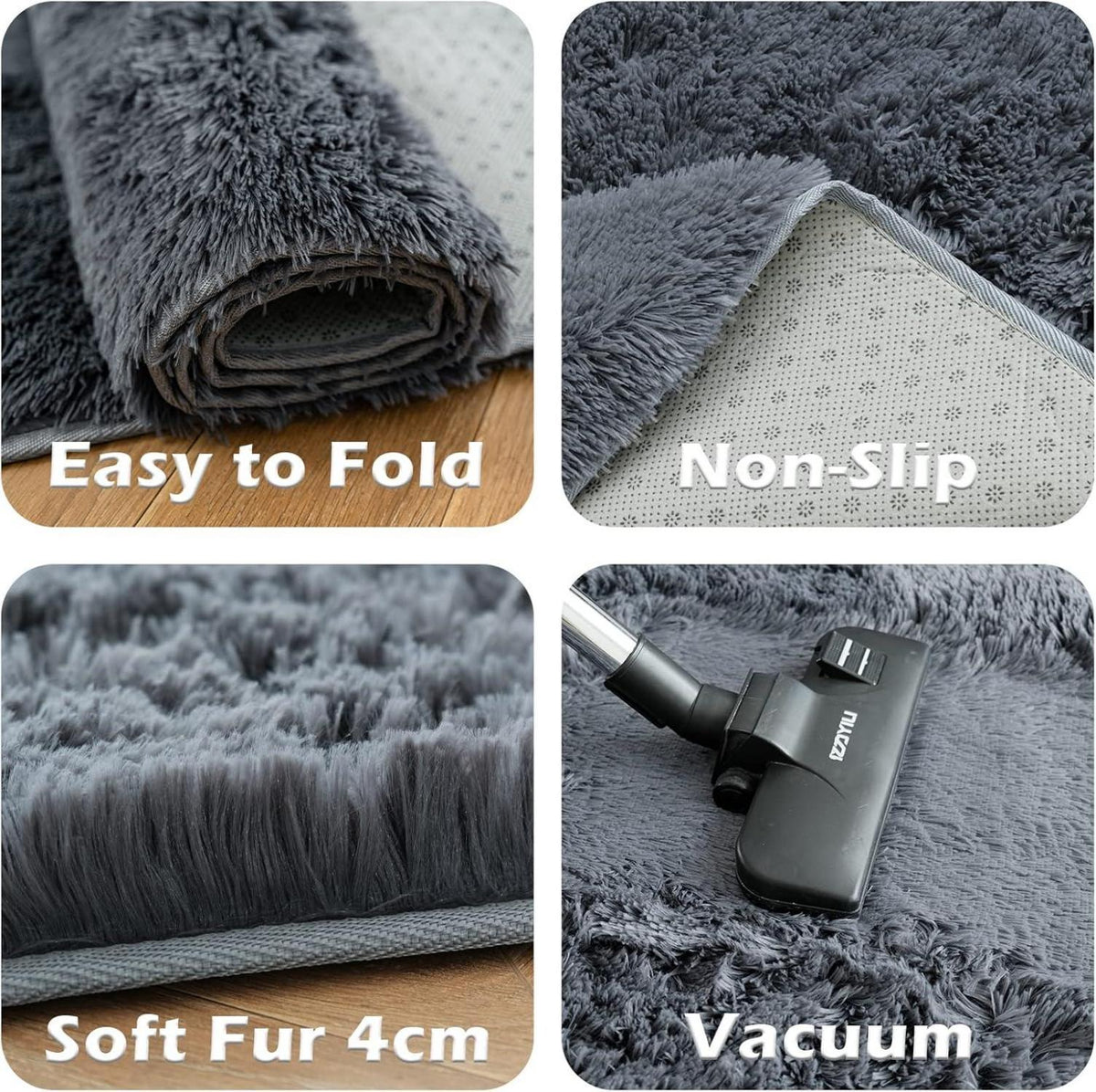 Großer Grauer Hochflor Shaggy Teppich Wohnzimmer