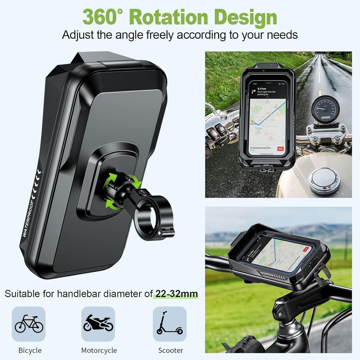 Wasserdichte Motorrad Handyhalterung 360° Drehbar mit Touchscreen