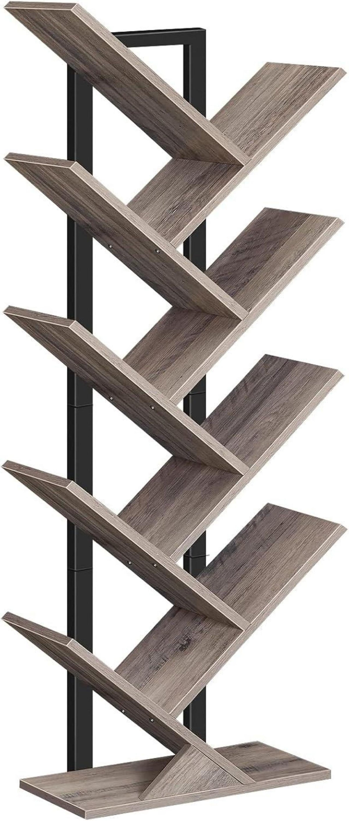 Bücherregal Baumform Holz Metallgestell 9 Ebenen 34x20x116 cm