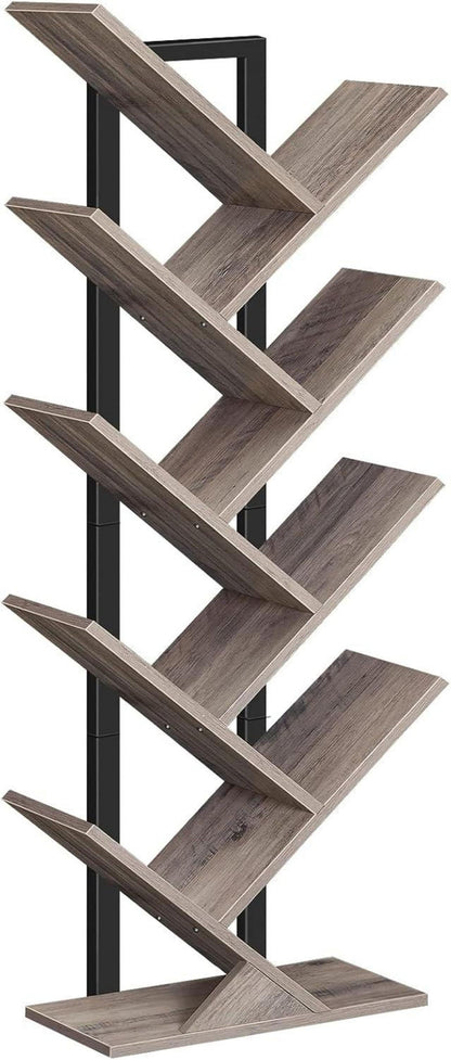 Bücherregal Baumform Holz Metallgestell 9 Ebenen 34x20x116 cm