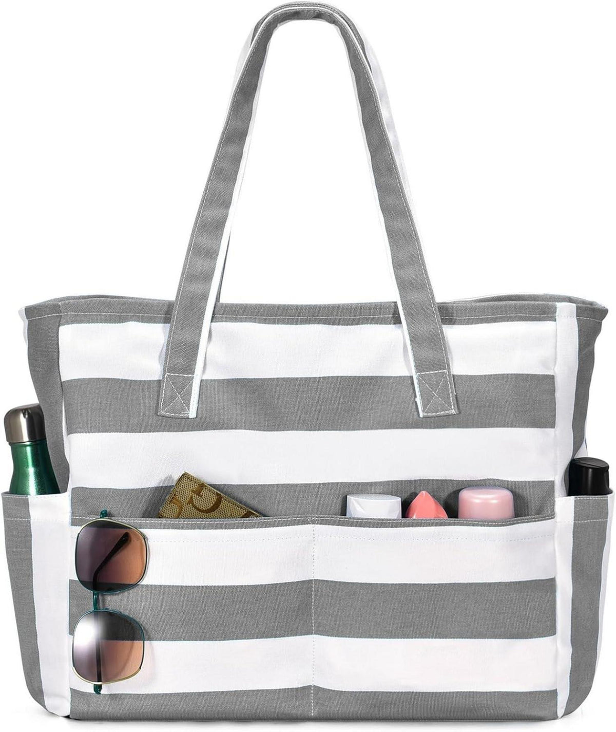 Große Strandtasche mit 9 Taschen und Reißverschluss