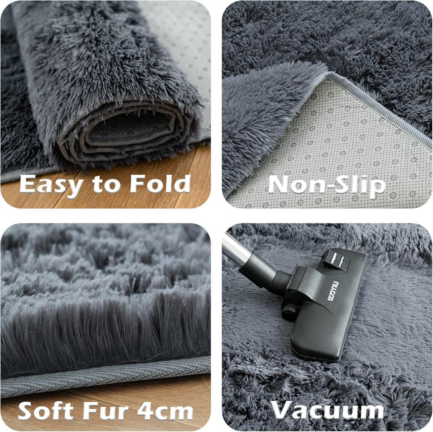 Hochflor Teppich Shaggy Grau 90x150cm waschbarer Flauschiger Teppich