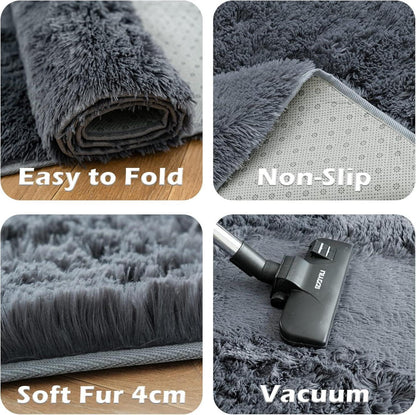 Hochflor Teppich Shaggy Grau 90x150cm waschbarer Flauschiger Teppich