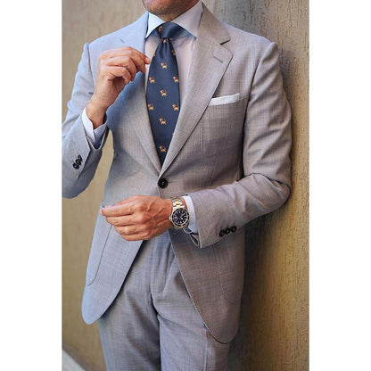 Herren Krawatten Set mit Tiermuster und Einstecktuch, Navy Blau