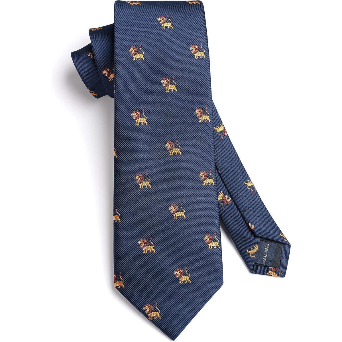 Herren Krawatten Set mit Tiermuster und Einstecktuch, Navy Blau