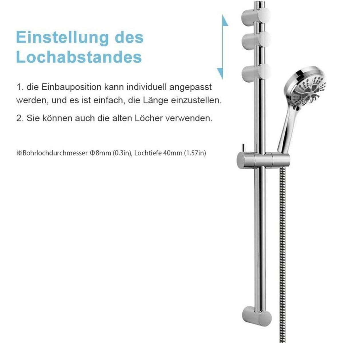 Verstellbare Duschstange Edelstahl 70cm mit Halterung