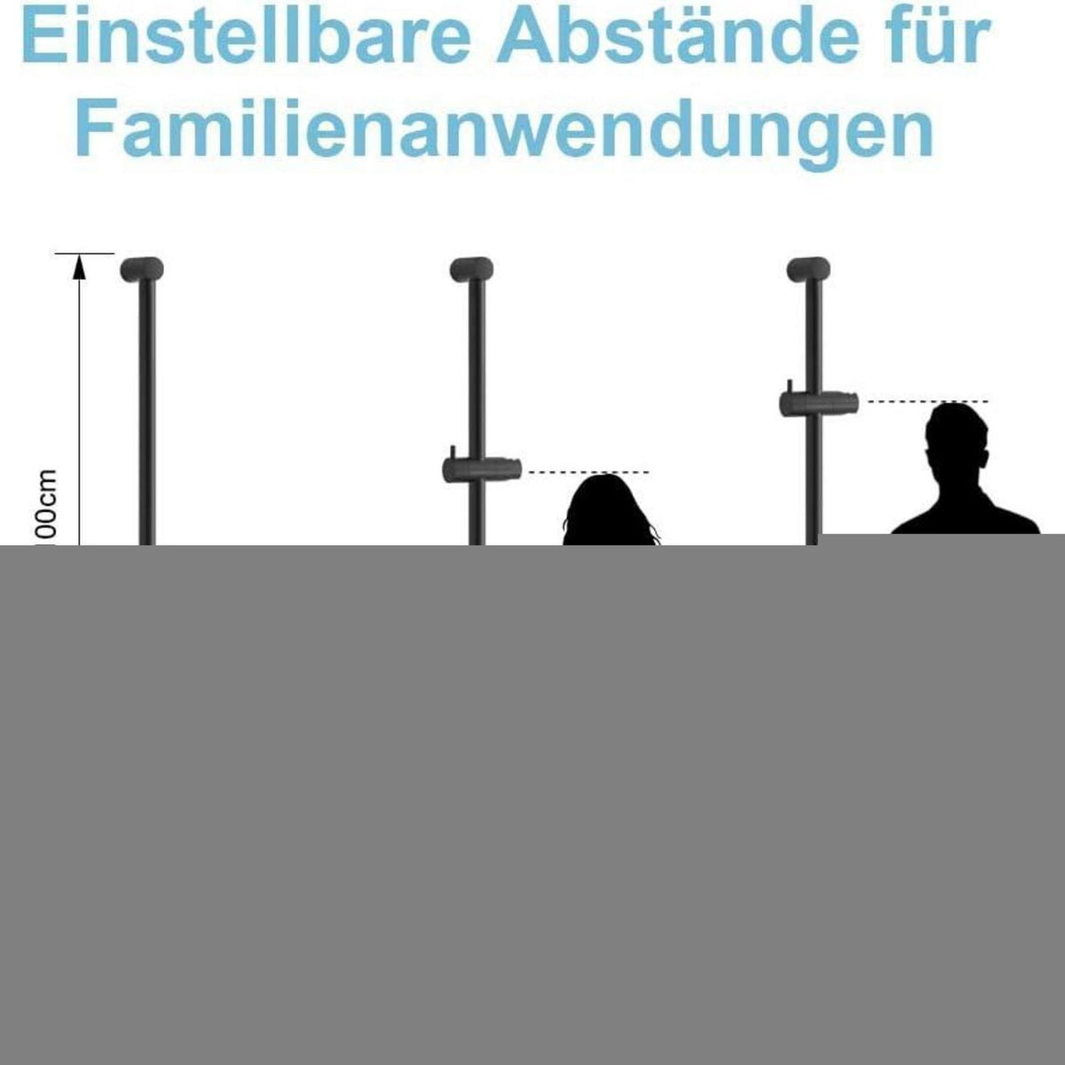 Verstellbare Duschstange Schwarz 100cm mit Halterung