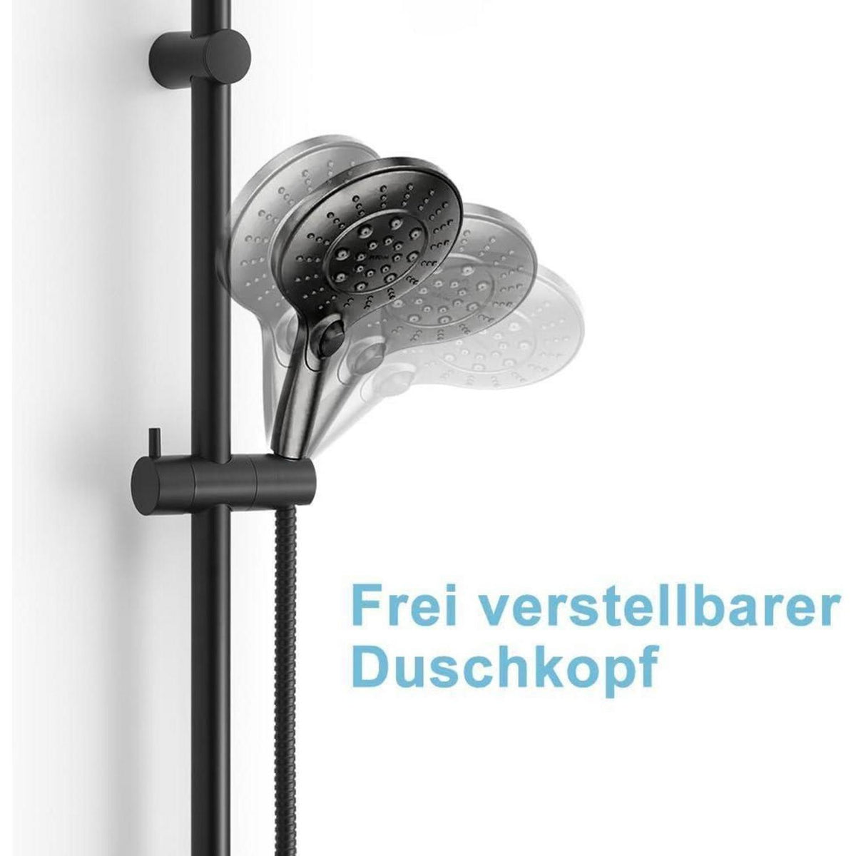 Verstellbare Duschstange Schwarz 70cm mit Halterung