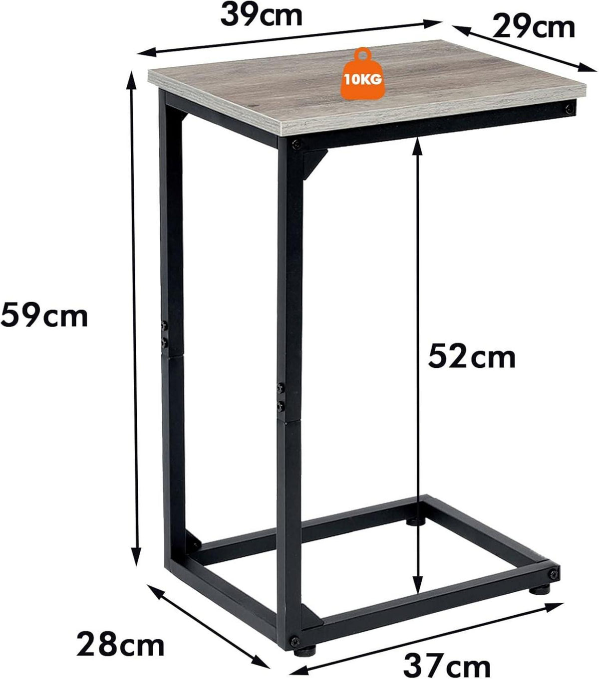 Höhenverstellbarer Beistelltisch C-Form Holz Metall Grau 2er-Set