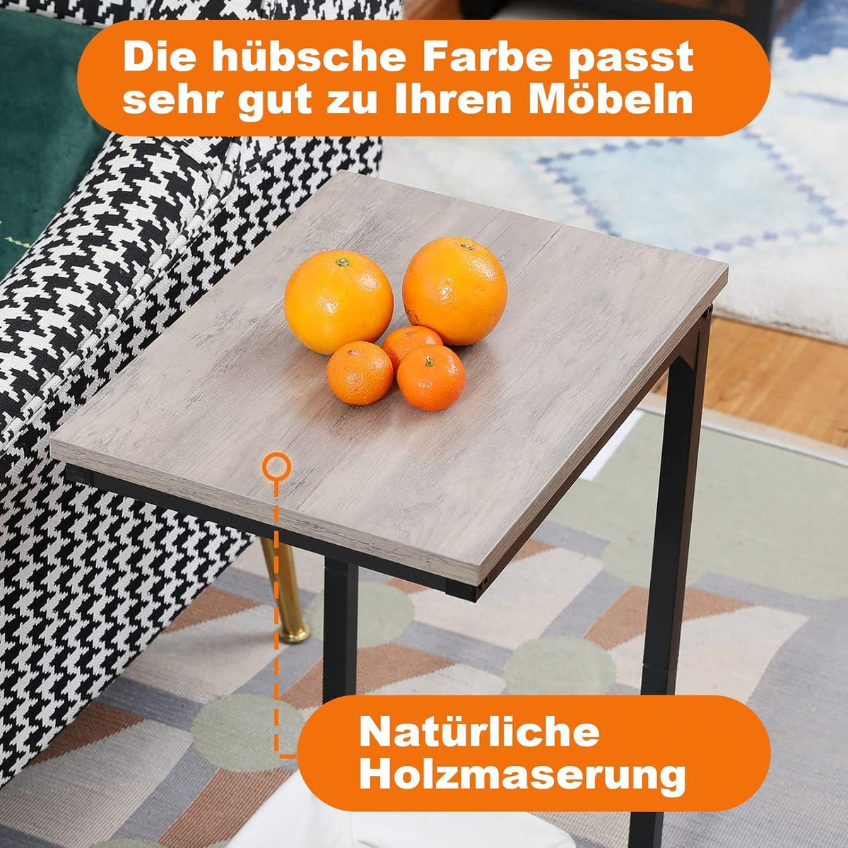 Beistelltische Set C-Form Holz Metall Grau offenbar verstellbar