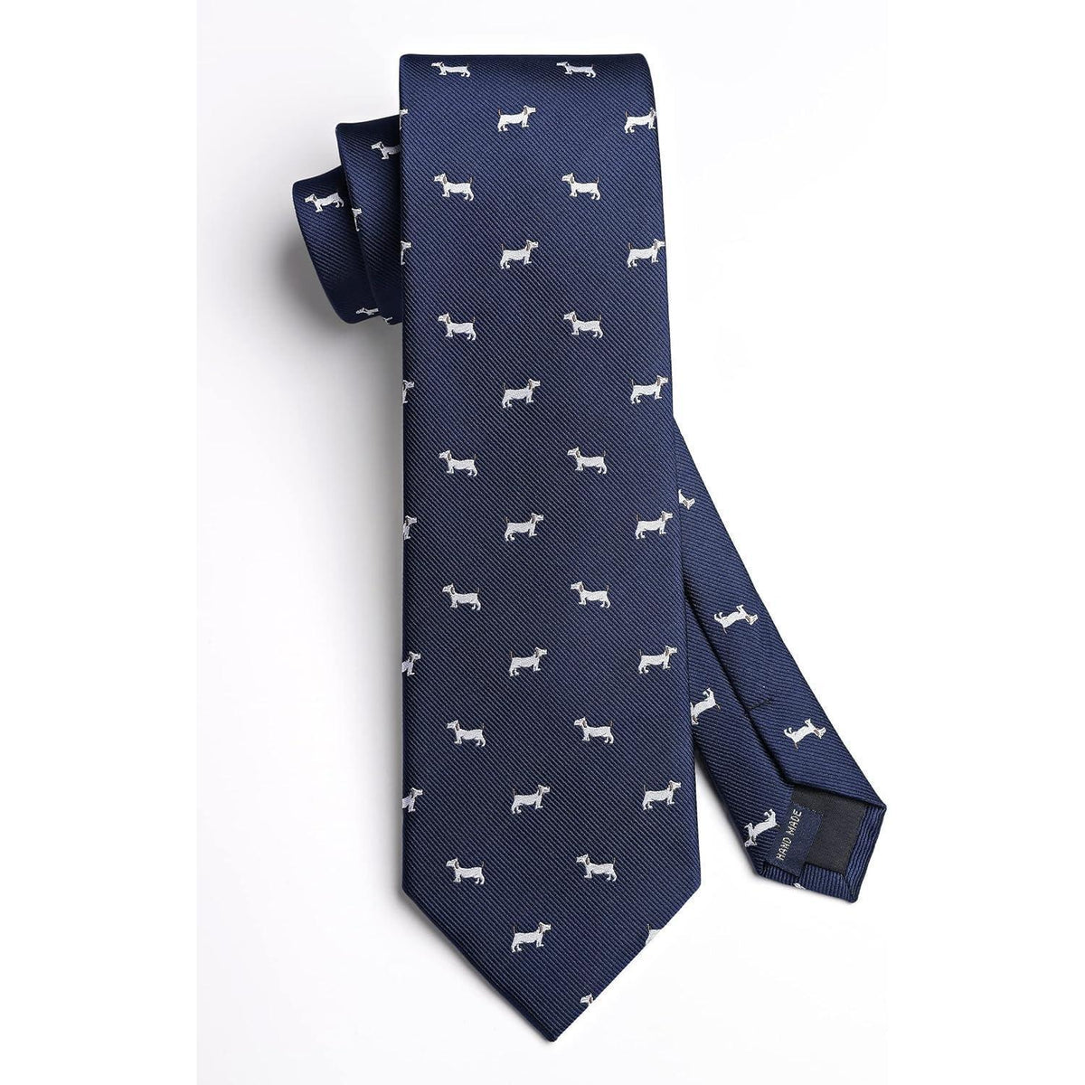 Herren Krawatten Set mit Einstecktuch, Hundemuster, Marineblau