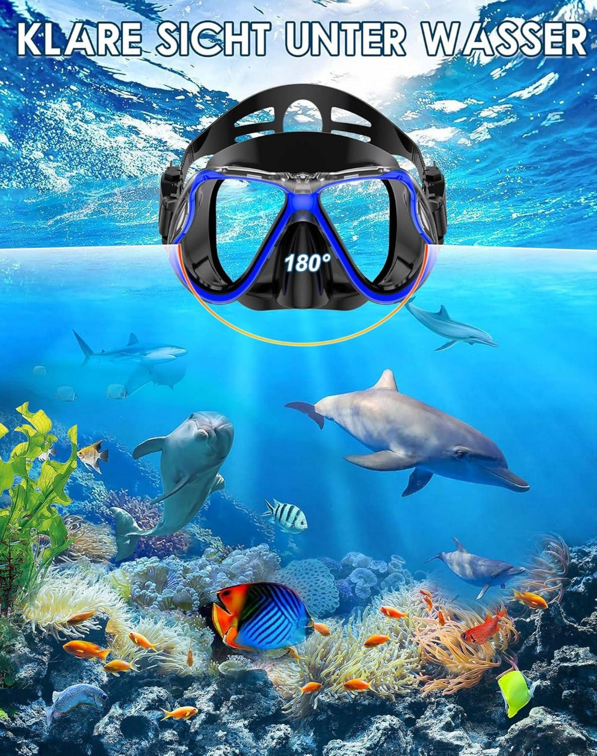 Schnorchelset Erwachsene mit Flossen Dry Top Schwimmflossen