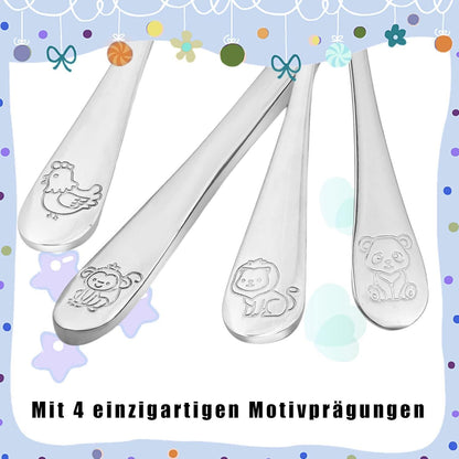 Kinderbesteck Set 4-teilig Edelstahl Tiere – Geschenk für Kinder