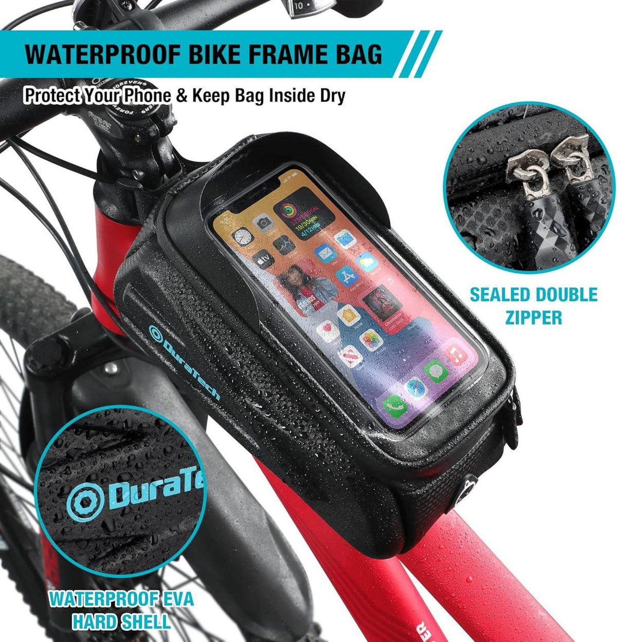 Fahrrad Rahmentasche Wasserdicht für Smartphone bis zu 7,2 Zoll mit TPU Touchscreen