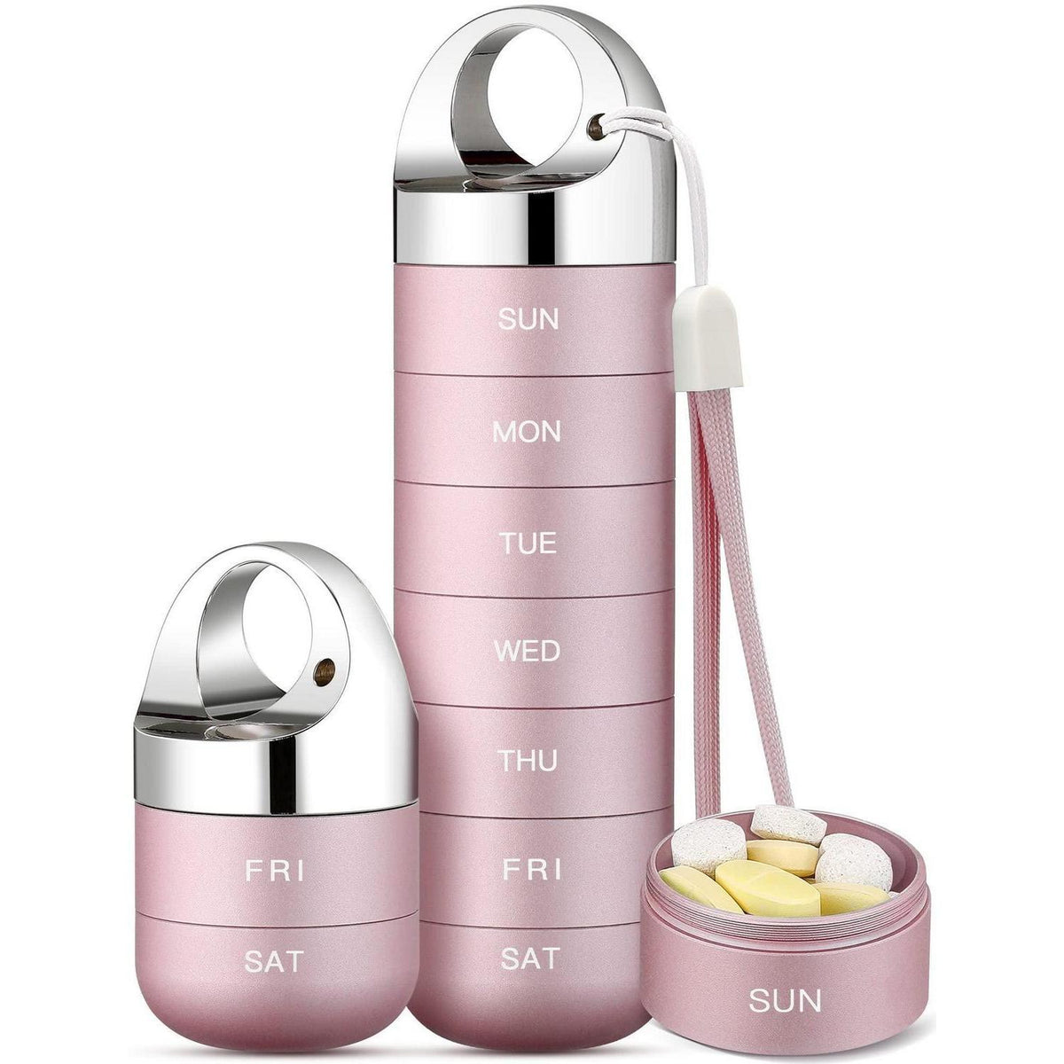 Tablettenbox 7 Tage – Wasserdichte Pillendose aus Aluminium Rosa
