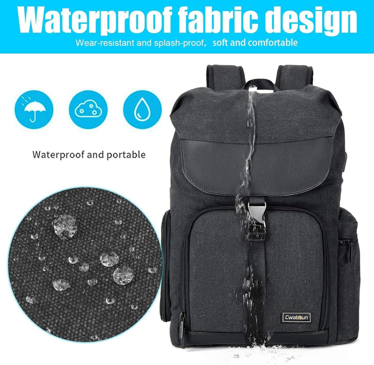 Kamerarucksack Tasche Canvas SLR DSLR wasserdicht 15.6'' Laptop Schwarz