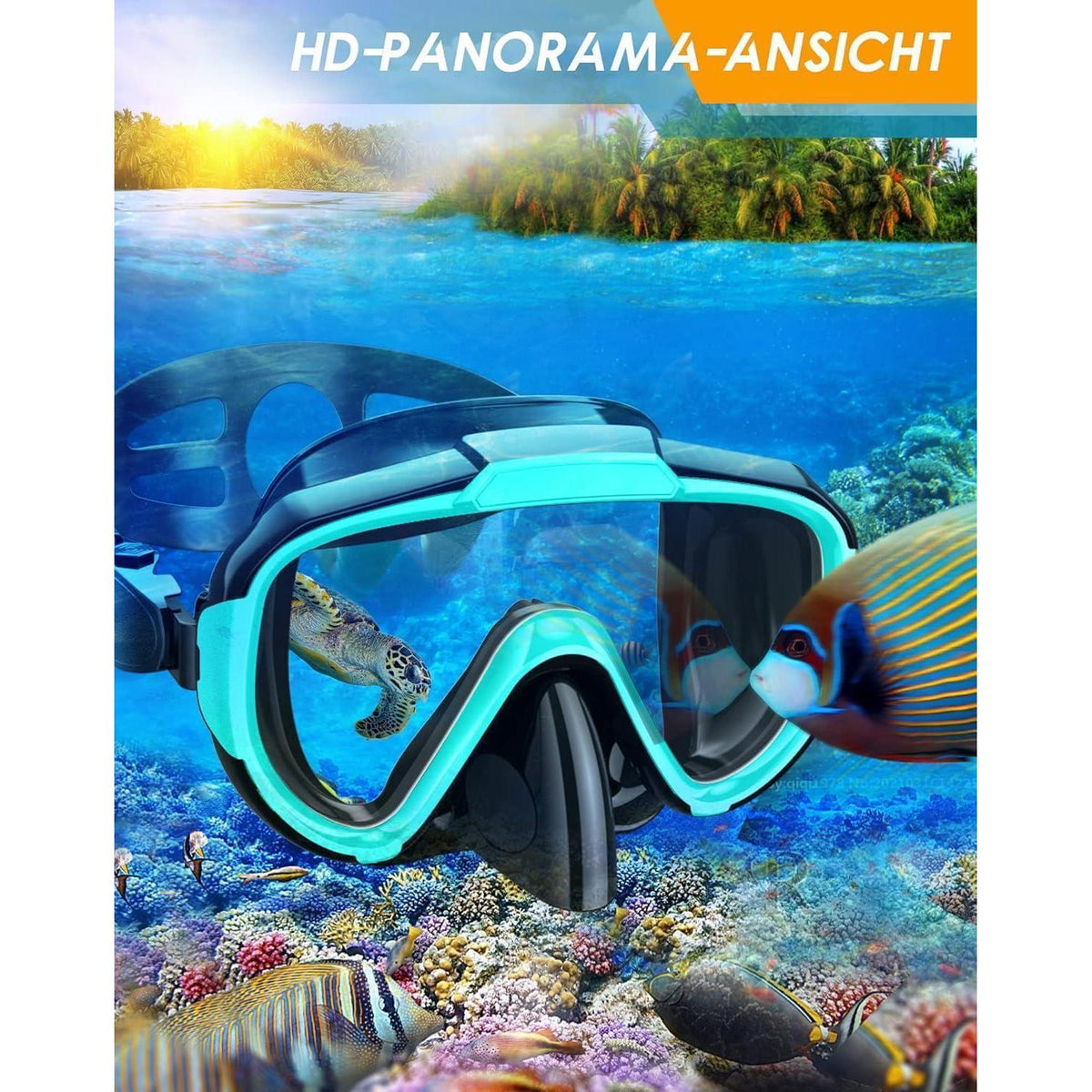 Schnorchelset Erwachsene mit Flossen, Dry Schnorchel & Anti-Fog Maske, L-XL Grün