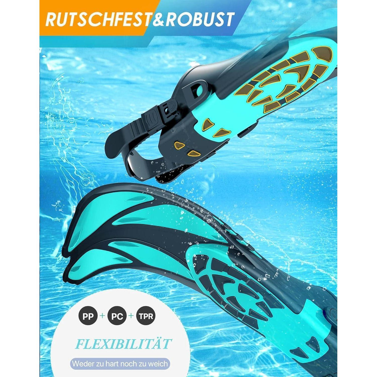 Schnorchelset Erwachsene mit Flossen, Dry Schnorchel & Anti-Fog Maske, L-XL Grün