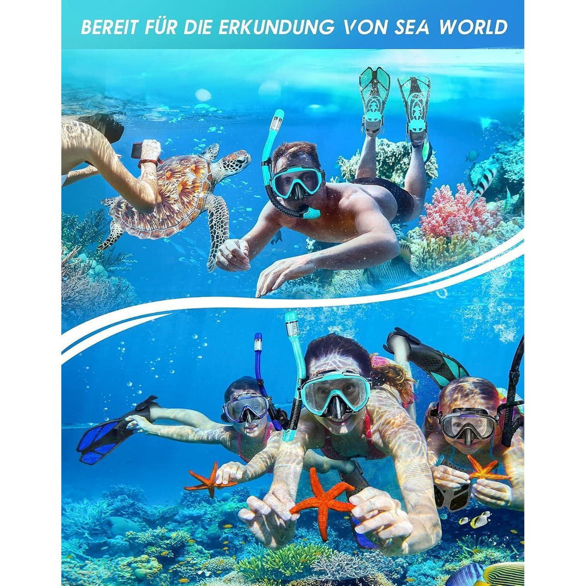 Schnorchelset Erwachsene mit Flossen, Dry Schnorchel & Anti-Fog Maske, L-XL Grün