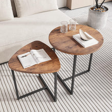 Runder Couchtisch 2er-Set Industrieller Beistelltisch Holzoptik