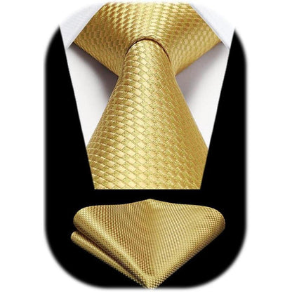 HISDERN Krawatten-Set Herren Gelb mit Einstecktuch