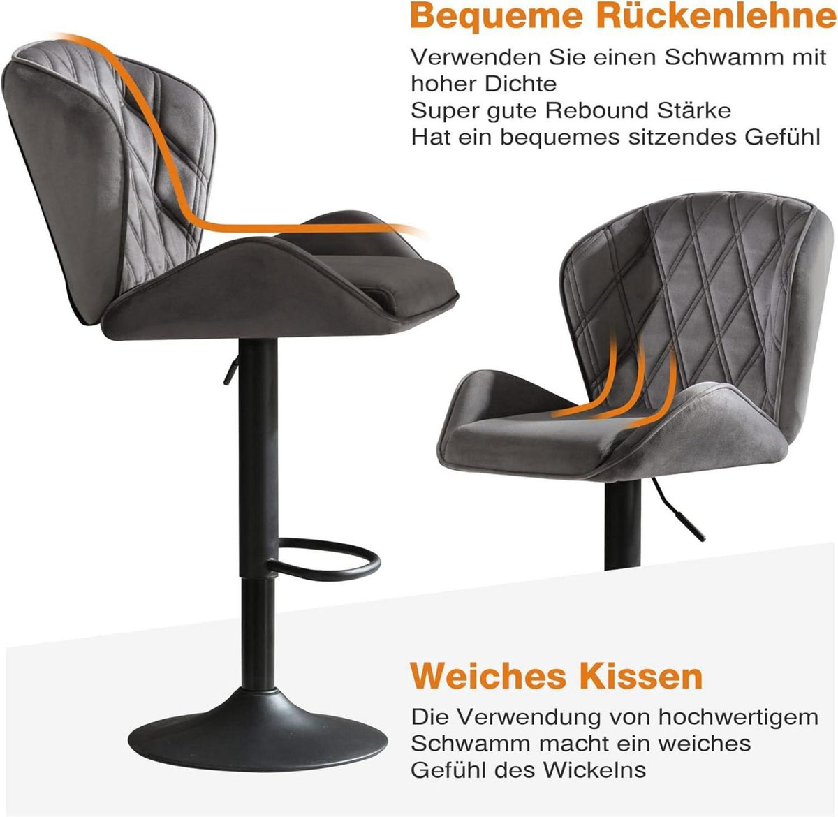 Barhocker mit Rückenlehne, höhenverstellbar, drehbar, gepolstert