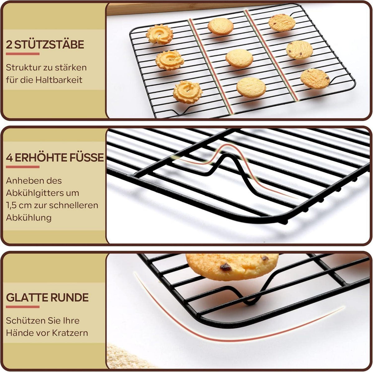 Homikit 2er Set Edelstahl Auskühlgitter 29,7x23x1,5cm antihaft Backgitter Kochgitter