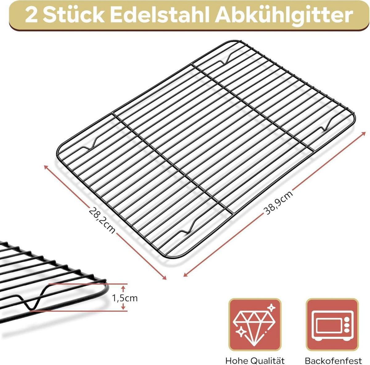Homikit Edelstahl Abkühlgitter 2er Set 38,9x28,2x1,5cm