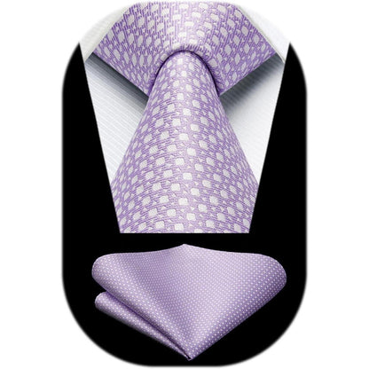 Krawatten-Set Herren Lila Hahnentritt mit Einstecktuch