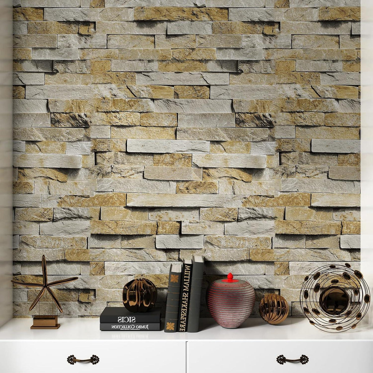 Selbstklebende Tapete Steinoptik 3D-Effekt 40x300cm Wohnzimmer Schlafzimmer Küche