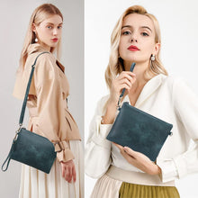 Damen Crossbody Bag RFID Leder Schultertasche Dunkelblau