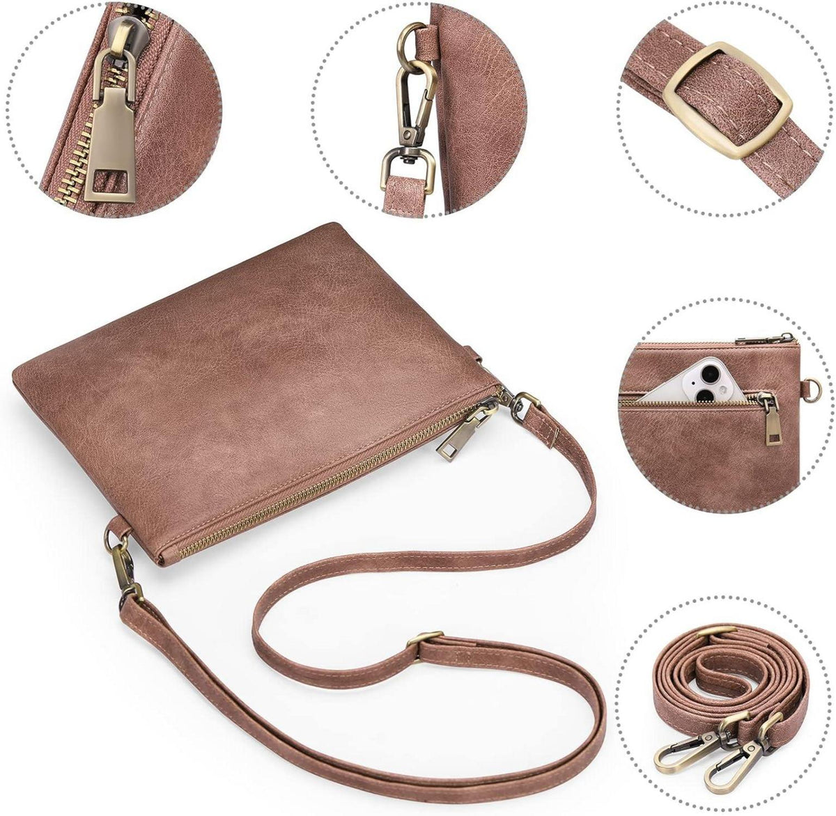 Damen Crossbody Bag Umhängetasche RFID Leder Schultertasche Rosa