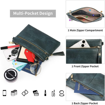 Umhängetasche Damen Klein RFID Schutz Vegan Leder Crossbody Bag