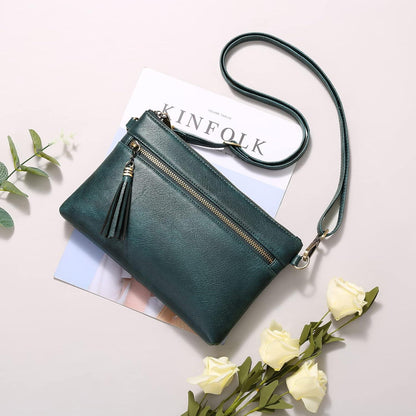 Umhängetasche Damen Klein RFID Vegan Leder Crossbody Bag Dunkelblau