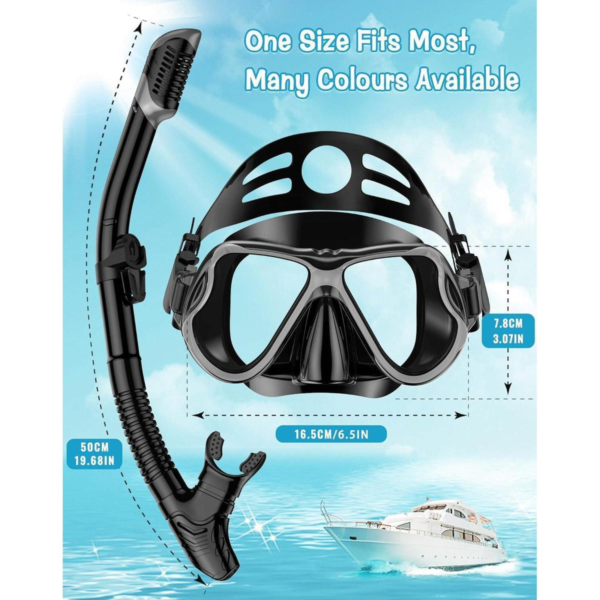 Schnorchelset Erwachsene mit Tauchmaske und Dry Schnorchel, Schwarz