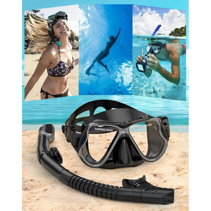 Schnorchelset Erwachsene mit Tauchmaske und Dry Schnorchel, Schwarz