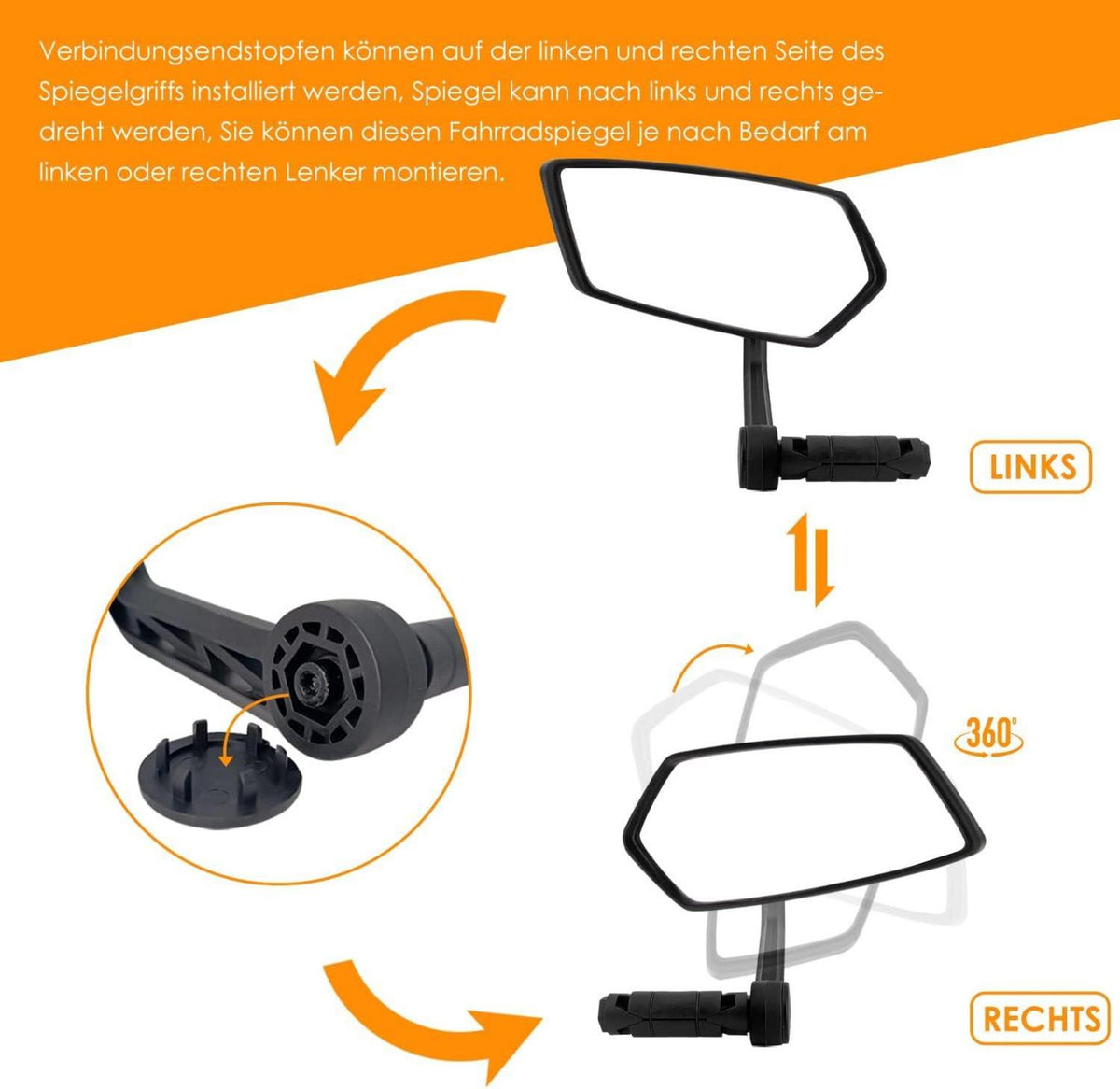 Fahrradspiegel 2 Stück HD Auto-Grad Glas 360° Drehbarer Rückspiegel
