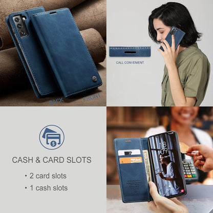 Handyhülle Samsung Galaxy S21 5G Premium Leder Flip Case Blau