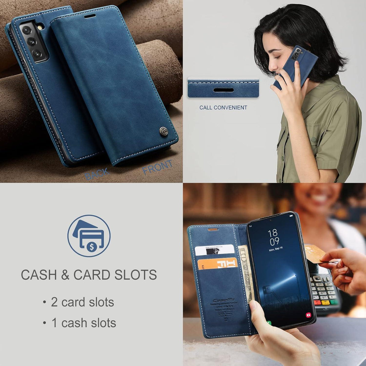 Handyhülle Samsung Galaxy S22 5G Leder Flip Case Blau Magnet