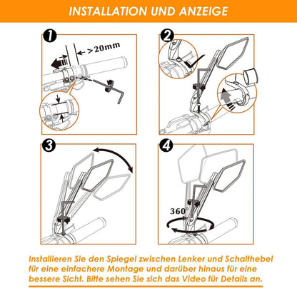 Fahrradspiegel HD Extra Große Spiegelfläche Echtglas E-Bike 21-25.4mm 2 Stück