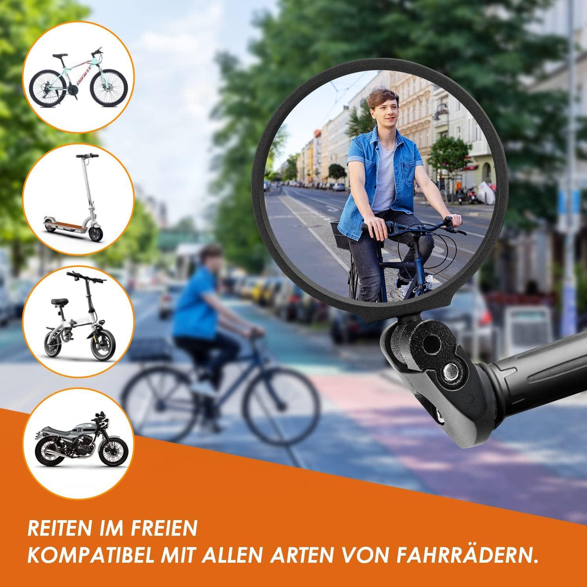 Fahrradspiegel für Lenker E-bike HD Glas Konvexe Linse Rückspiegel