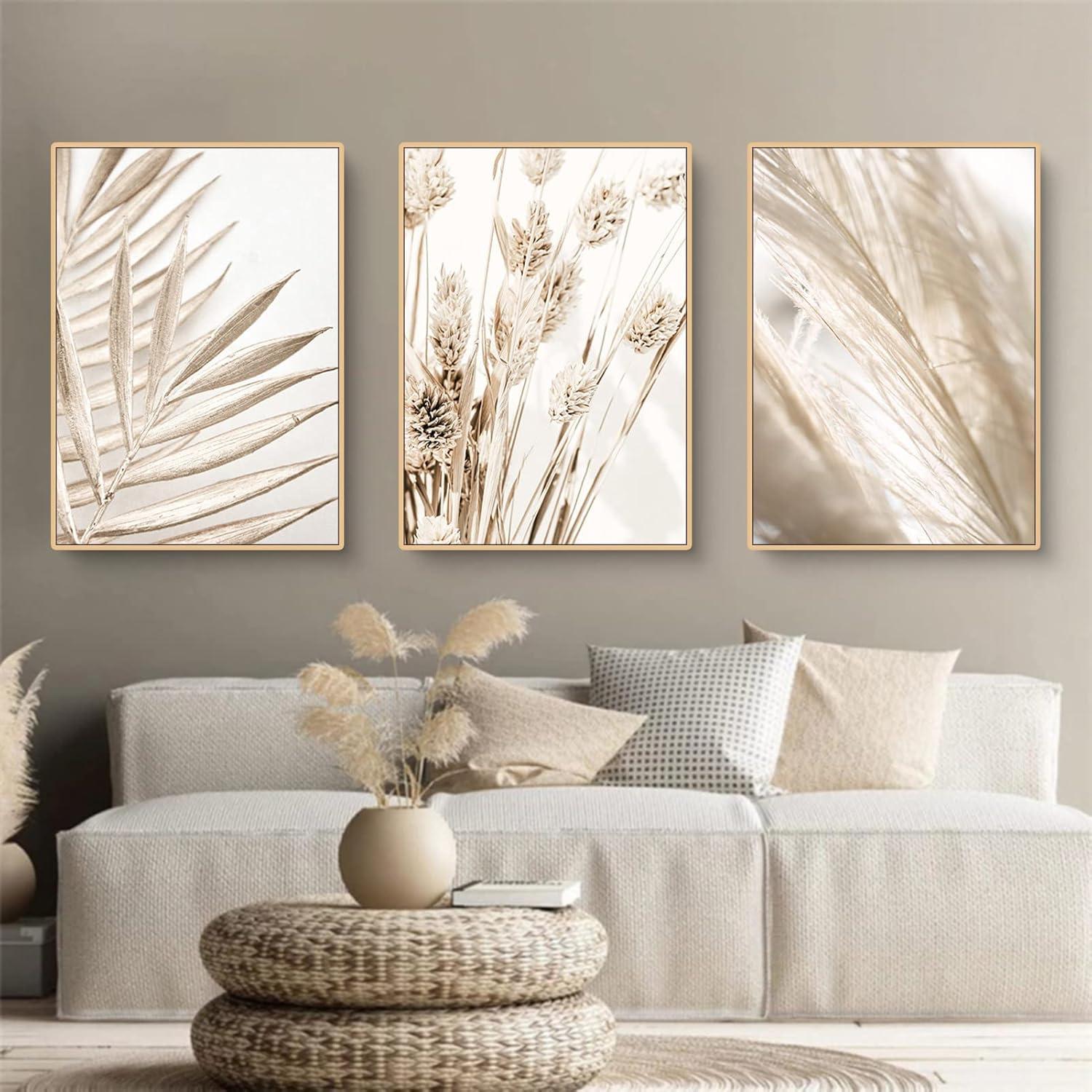 Trayosin 3er Boho Pampasgras Poster Set Natur Leinwand Wohnzimmer Schlafzimmer Deko 40x50cm