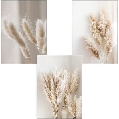 3er Poster Set Schilf – Boho Wandbilder Leinwand Beige
